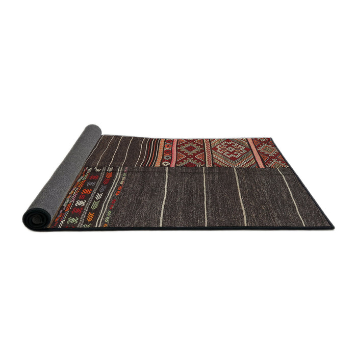 Thickness of Contemporary Brown Patchwork Rug, con2716