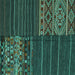 Square Machine Washable Patchwork Turquoise Transitional Area Rugs, wshcon2716turq