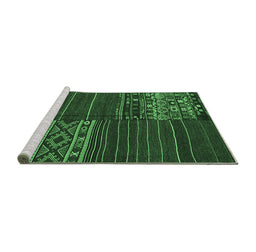 Sideview of Machine Washable Patchwork Emerald Green Transitional Area Rugs, wshcon2716emgrn