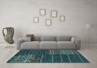 Machine Washable Patchwork Light Blue Transitional Rug, wshcon2716lblu