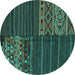 Round Machine Washable Patchwork Turquoise Transitional Area Rugs, wshcon2716turq