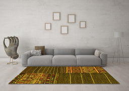 Machine Washable Patchwork Yellow Transitional Rug in a Living Room, wshcon2716yw