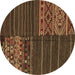 Round Patchwork Brown Transitional Rug, con2716brn