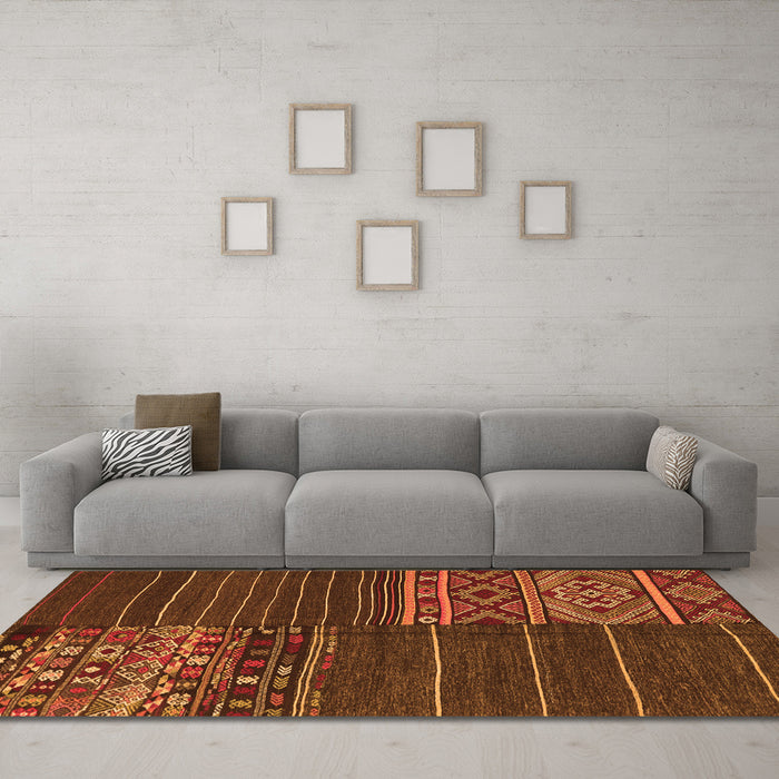 Machine Washable Patchwork Orange Transitional Area Rugs in a Living Room, wshcon2716org