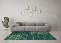 Machine Washable Patchwork Turquoise Transitional Rug, wshcon2716turq