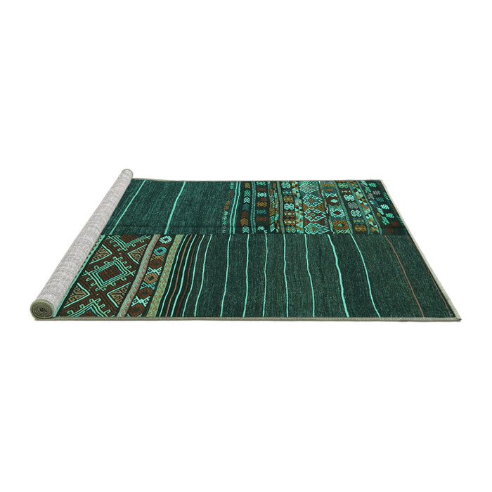 Sideview of Machine Washable Patchwork Turquoise Transitional Area Rugs, wshcon2716turq