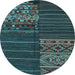 Round Patchwork Light Blue Transitional Rug, con2716lblu