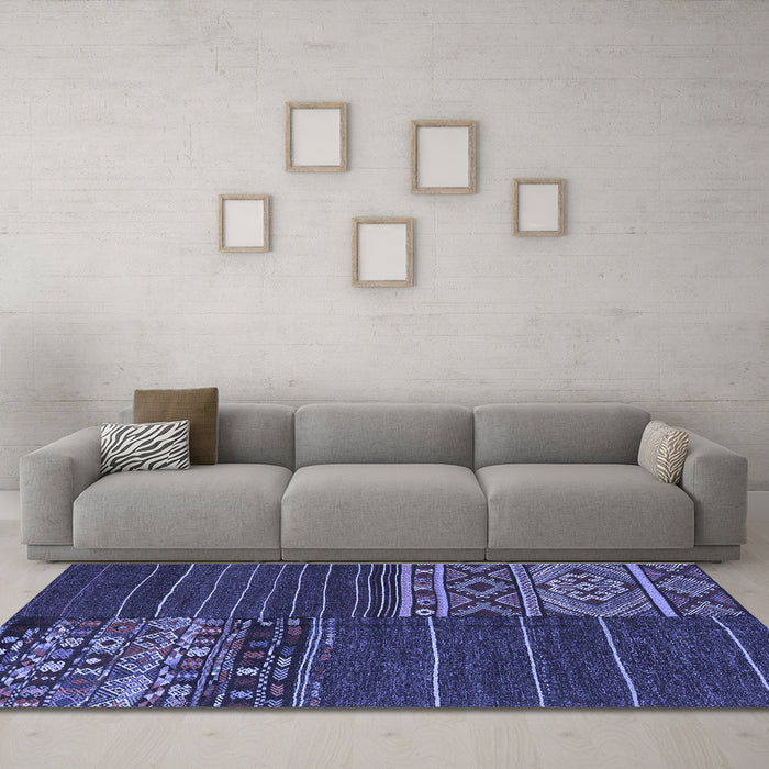 Machine Washable Patchwork Blue Transitional Rug in a Living Room, wshcon2716blu
