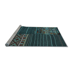 Sideview of Machine Washable Patchwork Light Blue Transitional Rug, wshcon2716lblu