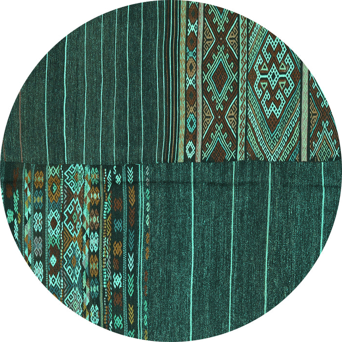 Round Patchwork Turquoise Transitional Rug, con2716turq
