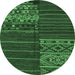 Round Machine Washable Patchwork Emerald Green Transitional Area Rugs, wshcon2716emgrn