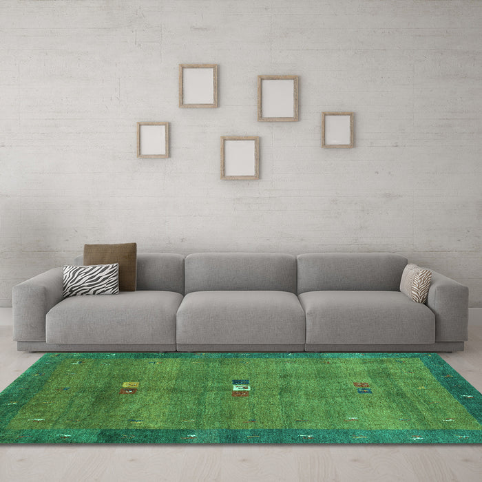 Machine Washable Abstract Turquoise Contemporary Area Rugs in a Living Room,, wshcon2717turq