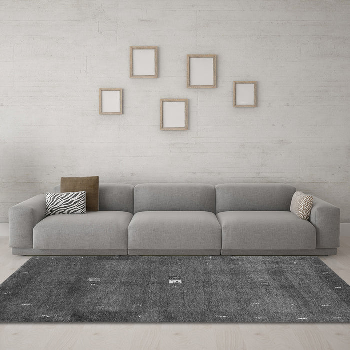 Machine Washable Abstract Gray Contemporary Rug in a Living Room,, wshcon2717gry