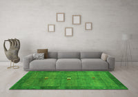 Machine Washable Abstract Green Contemporary Rug, wshcon2717grn