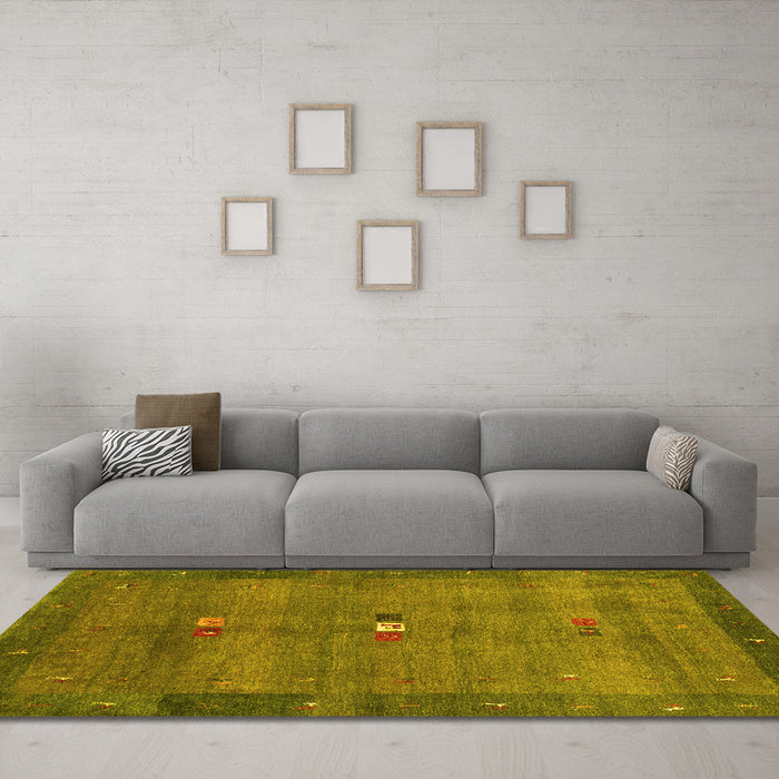 Machine Washable Abstract Yellow Contemporary Rug in a Living Room, wshcon2717yw