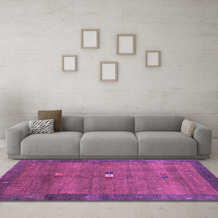 Machine Washable Abstract Purple Contemporary Area Rugs in a Living Room, wshcon2717pur