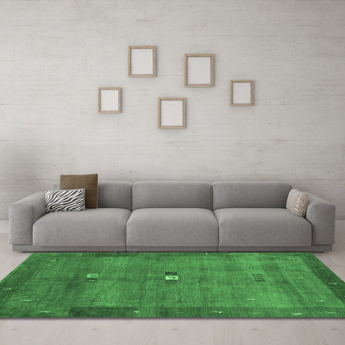 Machine Washable Abstract Emerald Green Contemporary Area Rugs in a Living Room,, wshcon2717emgrn