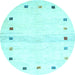 Round Machine Washable Solid Light Blue Modern Rug, wshcon2718lblu