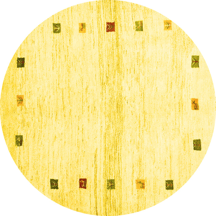 Round Machine Washable Solid Yellow Modern Rug, wshcon2718yw