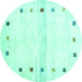 Round Machine Washable Solid Turquoise Modern Area Rugs, wshcon2718turq