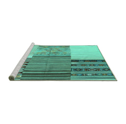 Sideview of Machine Washable Patchwork Turquoise Transitional Area Rugs, wshcon2720turq