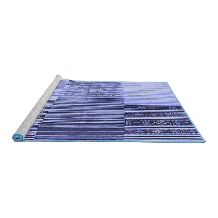 Sideview of Machine Washable Patchwork Blue Transitional Rug, wshcon2720blu
