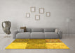 Machine Washable Patchwork Yellow Transitional Rug in a Living Room, wshcon2720yw