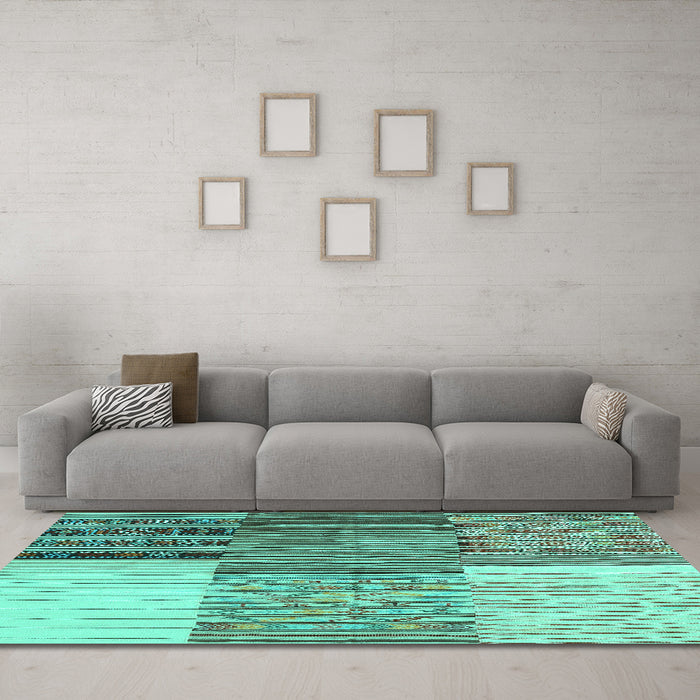 Machine Washable Patchwork Turquoise Transitional Area Rugs in a Living Room,, wshcon2720turq