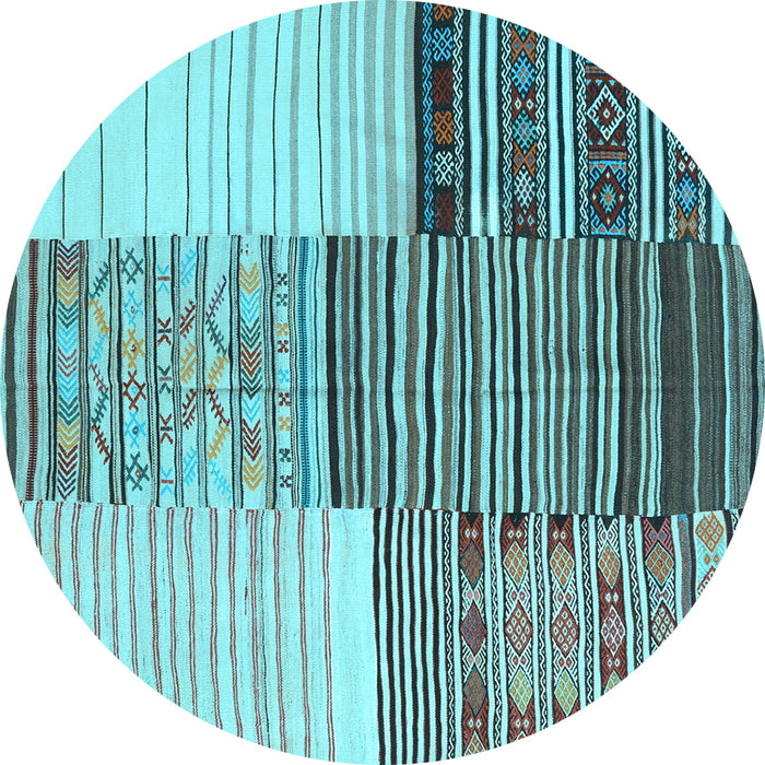 Round Machine Washable Patchwork Light Blue Transitional Rug, wshcon2720lblu