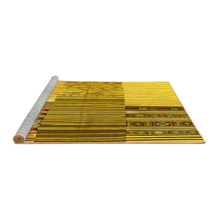 Sideview of Machine Washable Patchwork Yellow Transitional Rug, wshcon2720yw