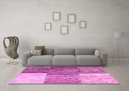Machine Washable Patchwork Pink Transitional Rug in a Living Room, wshcon2720pnk