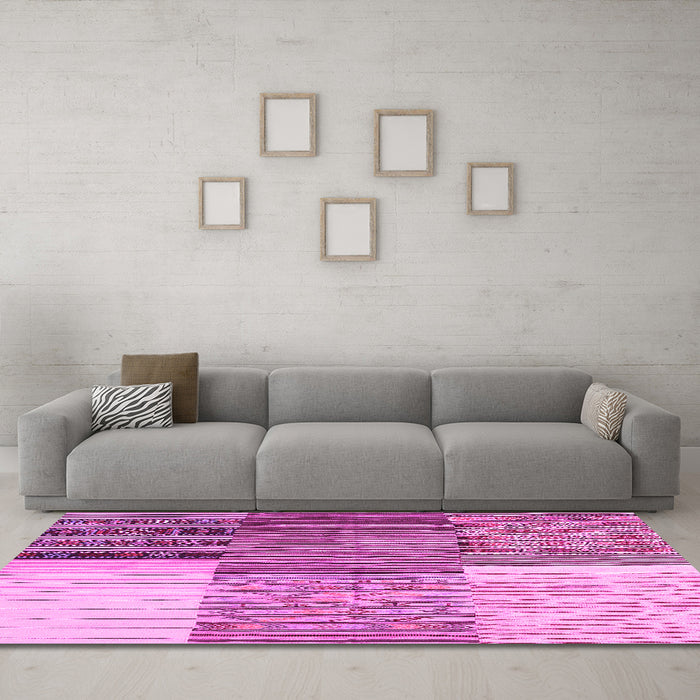 Machine Washable Patchwork Pink Transitional Rug in a Living Room, wshcon2720pnk
