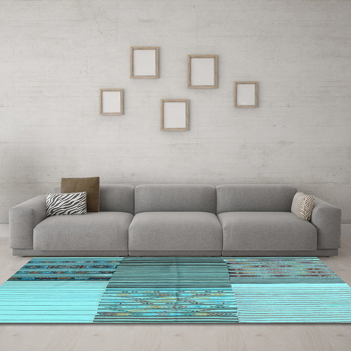 Machine Washable Patchwork Light Blue Transitional Rug in a Living Room, wshcon2720lblu