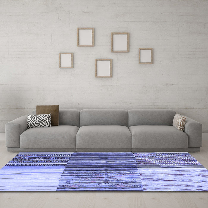 Machine Washable Patchwork Blue Transitional Rug in a Living Room, wshcon2720blu