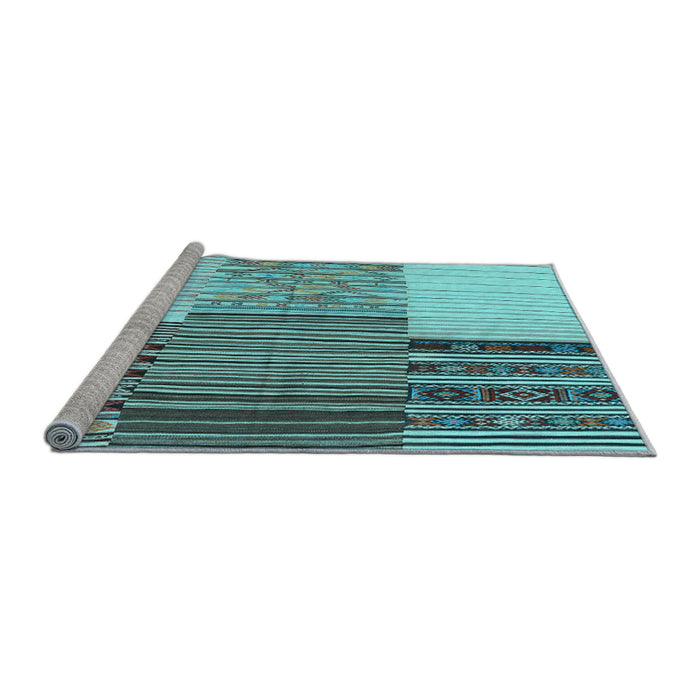 Sideview of Machine Washable Patchwork Light Blue Transitional Rug, wshcon2720lblu