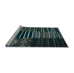 Sideview of Machine Washable Patchwork Light Blue Transitional Rug, wshcon2721lblu