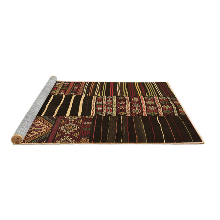 Sideview of Machine Washable Patchwork Brown Transitional Rug, wshcon2721brn