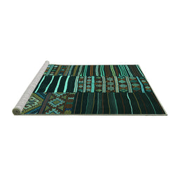 Sideview of Machine Washable Patchwork Turquoise Transitional Area Rugs, wshcon2721turq