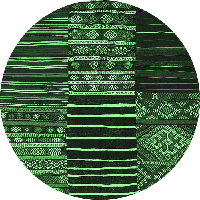 Round Patchwork Emerald Green Transitional Rug, con2721emgrn