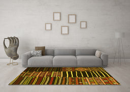 Machine Washable Patchwork Yellow Transitional Rug in a Living Room, wshcon2721yw