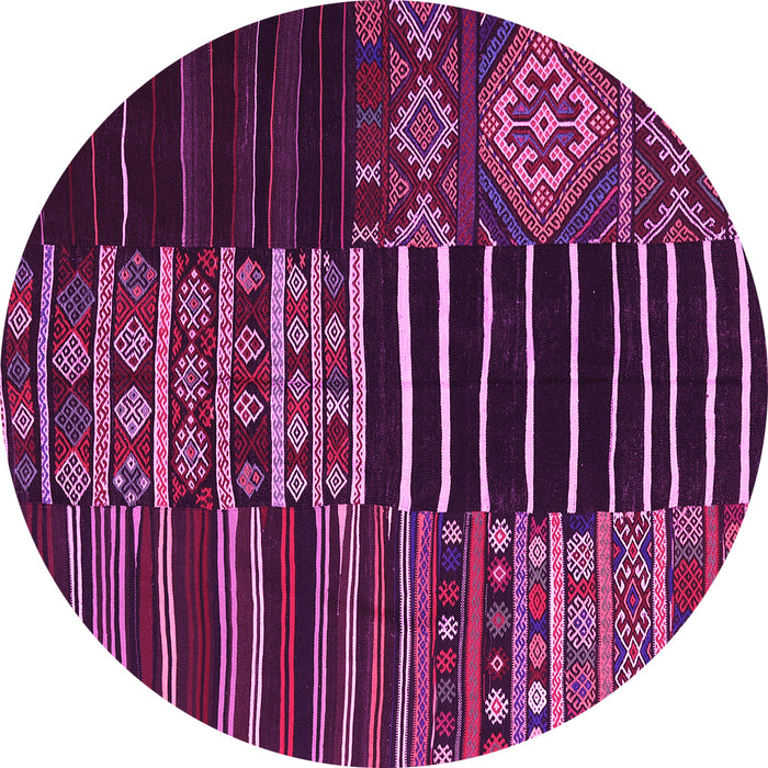 Round Machine Washable Patchwork Pink Transitional Rug, wshcon2721pnk