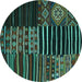 Round Patchwork Turquoise Transitional Rug, con2721turq