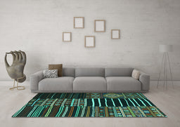 Machine Washable Patchwork Turquoise Transitional Area Rugs in a Living Room,, wshcon2721turq