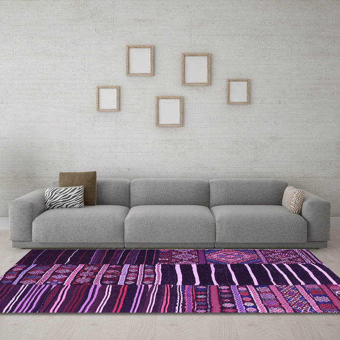 Machine Washable Patchwork Purple Transitional Area Rugs in a Living Room, wshcon2721pur
