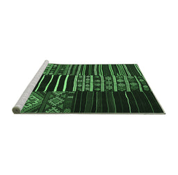 Sideview of Machine Washable Patchwork Emerald Green Transitional Area Rugs, wshcon2721emgrn