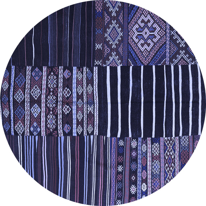 Round Machine Washable Patchwork Blue Transitional Rug, wshcon2721blu