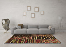 Machine Washable Patchwork Brown Transitional Rug in a Living Room,, wshcon2721brn