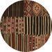 Round Patchwork Brown Transitional Rug, con2721brn