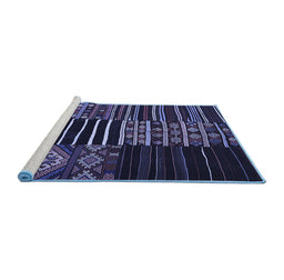 Sideview of Machine Washable Patchwork Blue Transitional Rug, wshcon2721blu