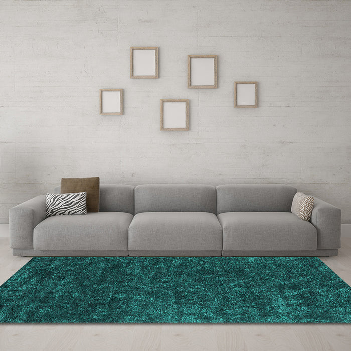 Machine Washable Abstract Turquoise Contemporary Area Rugs in a Living Room,, wshcon2723turq